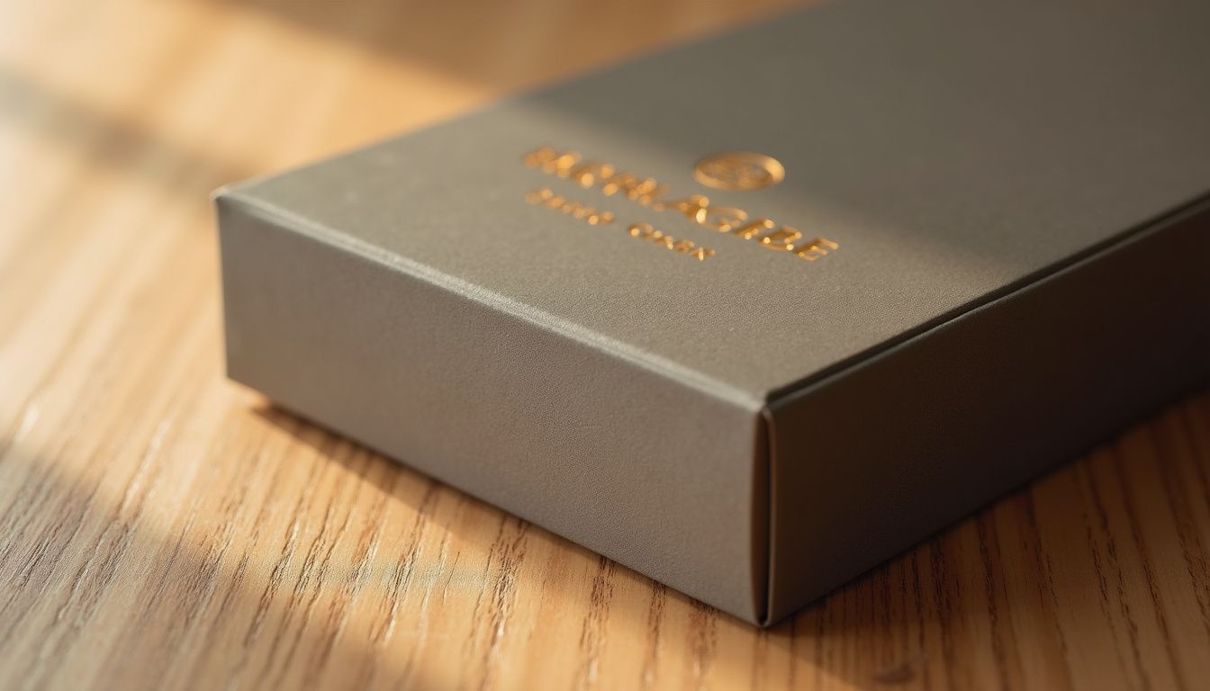 A premium product box exuding elegance on a wooden surface.