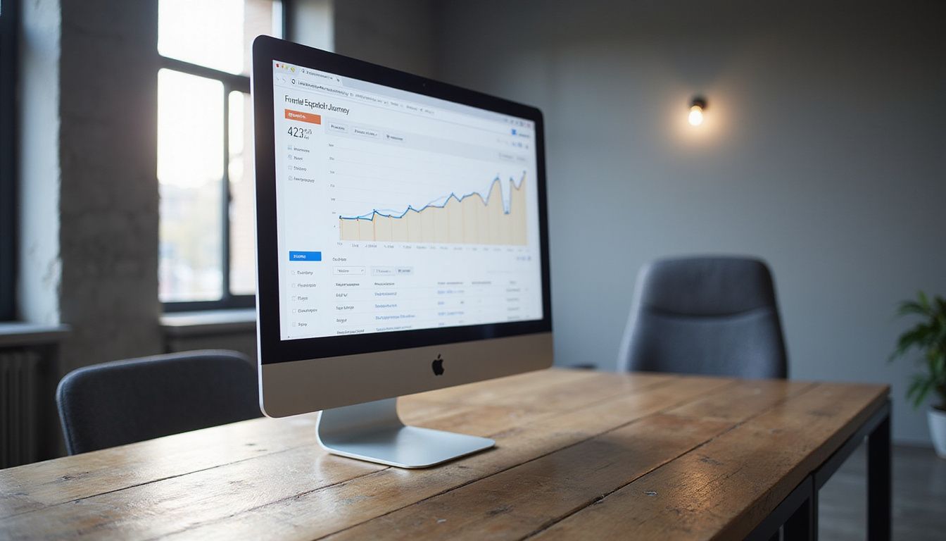 A computer screen displays a Google Analytics 4 funnel exploration dashboard.