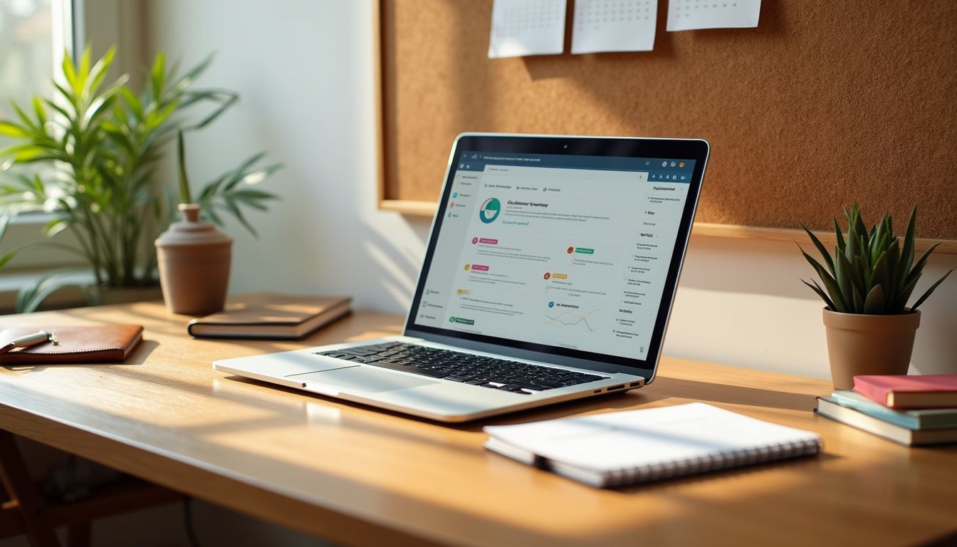 A meticulously organized wooden desk in a serene home office. A meticulously organized wooden desk in a serene home office.