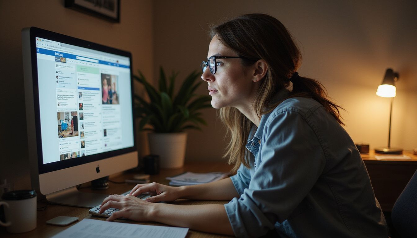 A woman expresses fatigue and frustration while navigating overwhelming digital ads. A woman expresses fatigue and frustration while navigating overwhelming digital ads.