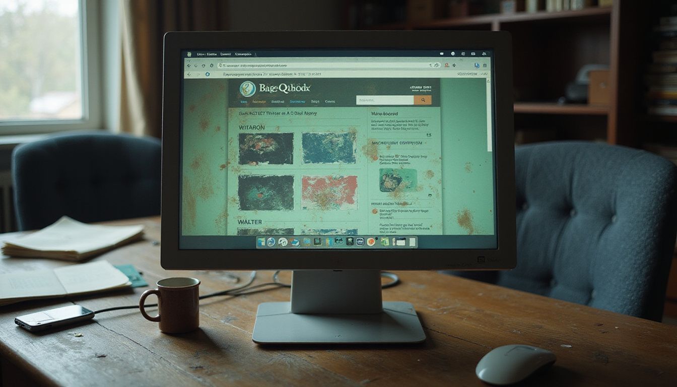 A cluttered, outdated webpage on a dusty computer monitor.